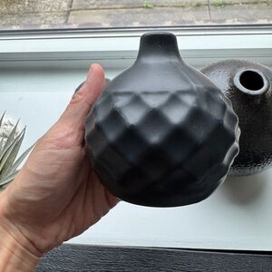 Set of 2 Matching Crate & Barrel CB2 Studded Bud Vases Black